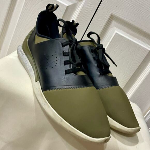 BALLY MEN SHOES NEOPRENE OLIVE GREEN/BLACK LEATHER MADE IN ITALY Sz 13 ICONIC - Picture 2 of 16